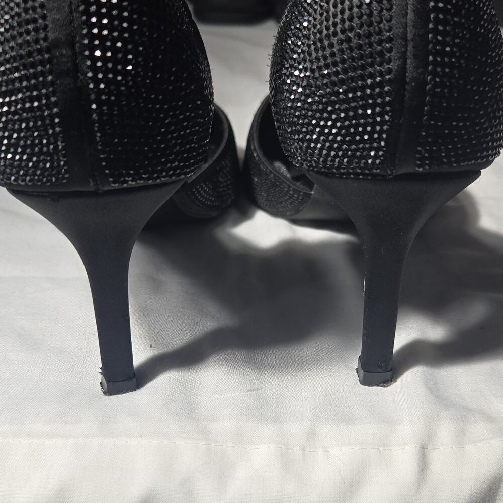 Anne Klein Black Rhinestone D'Orsay Stiletto Pointed Toe Heels Slip On Women's 8 - Picture 8 of 8